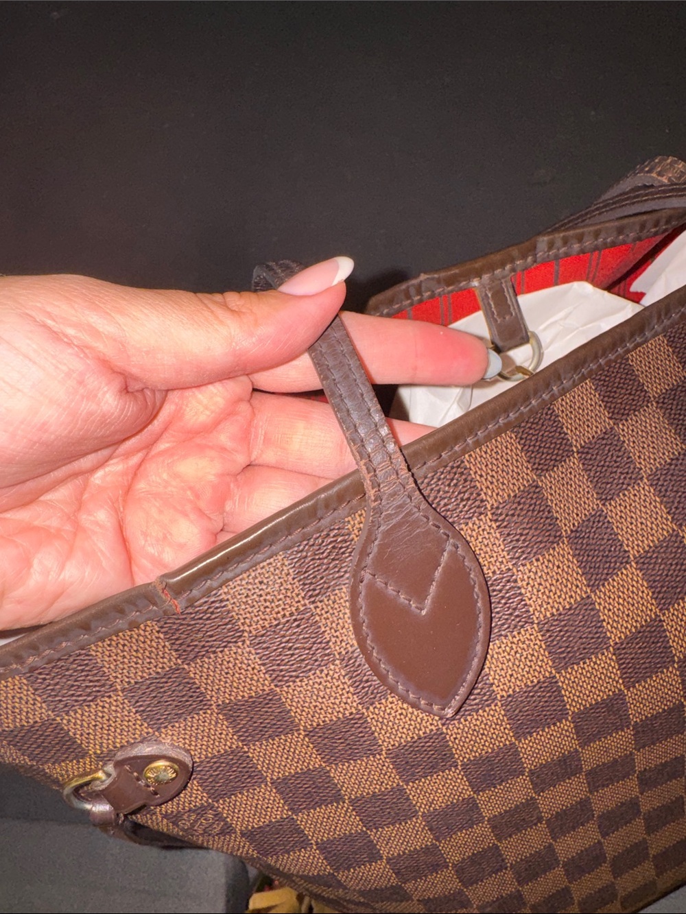 Lv Nevwrfull Mm Brown Checkered Tote Bag - Picture 4 of 16